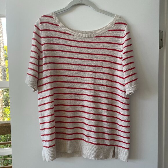 Loft,  Ann Taylor Crewneck, Short-SleeveRed  Striped Sweater, L,‎ 464663 - Picture 1 of 5